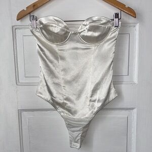 ZARA WHITE SATIN BUSTIER BODYSUIT